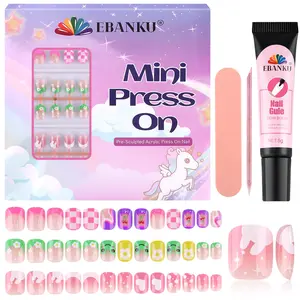 EBANKU 78 Pcs Press on Nail Kids, Frog 3 Pack Children Fake Nail Kit Full Cover Short False Fingernails with Nail Glue Nail Tools for Girl Nail Decoration