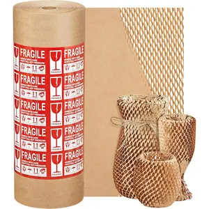 Honeycomb Packing Paper, 15"x 328' Bubble Packing Wrap for Packing/Shipping/Moving,  Bubble Packing Paper Wrapping Roll, Recyclable Moving Supplies With 30 Fragile Sticker Labels
