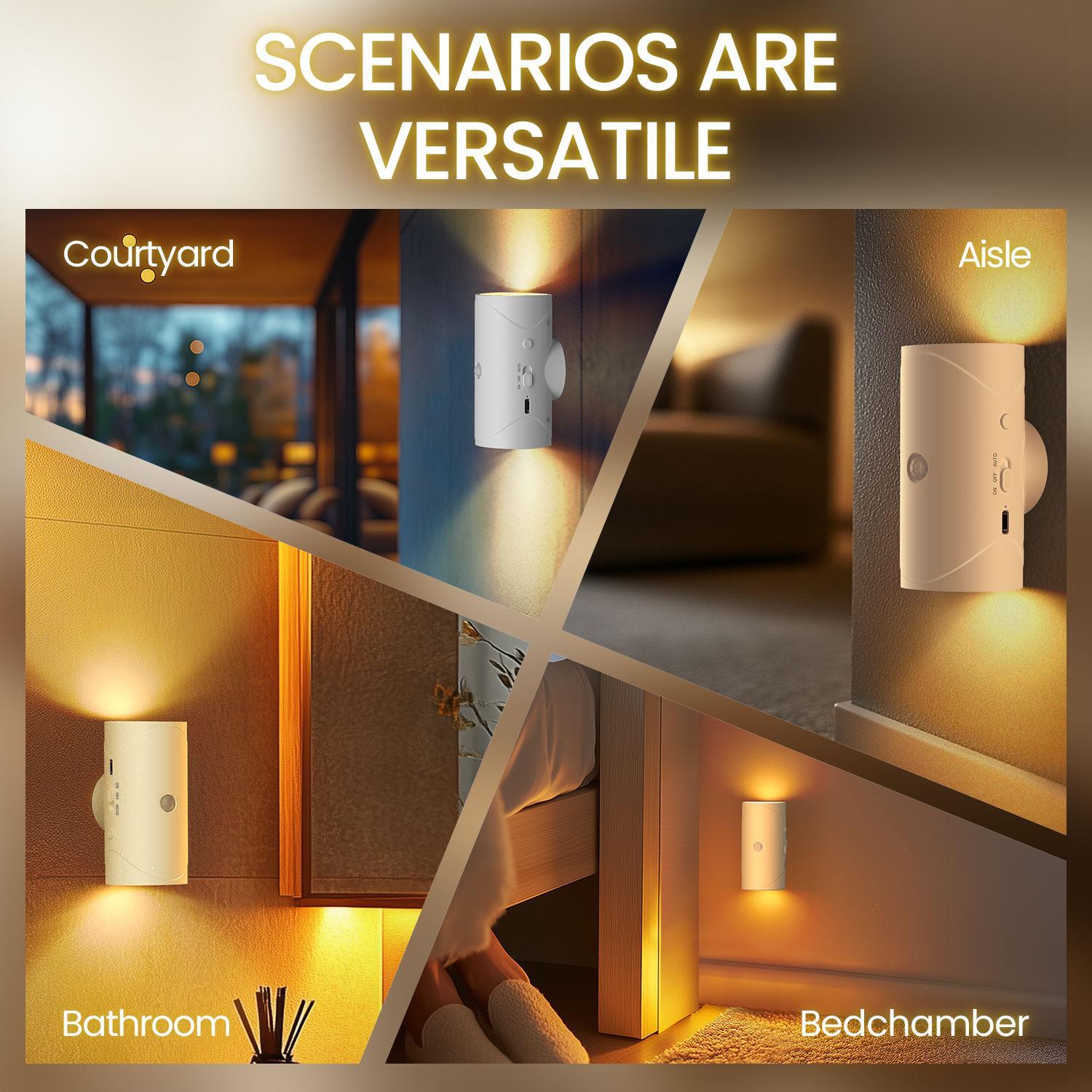 Motion Sensor Light Indoor Ultra-Long Battery Life Magnetic Stick-On 3 Brightness 7 Color Modes RGB Sunset Night Lamp Dimmable Wall Lamp for Bedroom Stairway Hallway Outdoor modern