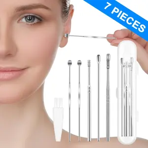 Ear Wax Removal kit, 5 Pcs Stainless Metal Earwax Removal Tool for Adults with Ear Spoon & Spiral Spring, Ear Cleaning Reusable