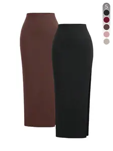 Women's Solid Color Side Split Elastic Skirt, Casual Fashion Long Skirt for Daily Outdoor Wear, Women's Bottoms for Spring Fall