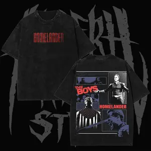 [Collection] The Boys Villain Homelander Special Edition Graphic T-Shirt – Vintage Comic Style Washed 100% Cotton TV Series Tee, Oversized Streetwear Shirt for Men Women, Gift for Fan, Gift for Him