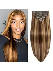 Balayage Glueless Clip in Hair Extensions Real Human Hair Invisible Honey Blonde Human Hair Clip in Extensions Human Hair Highlight Clip ins Extension for Women 8pcs Double Weft