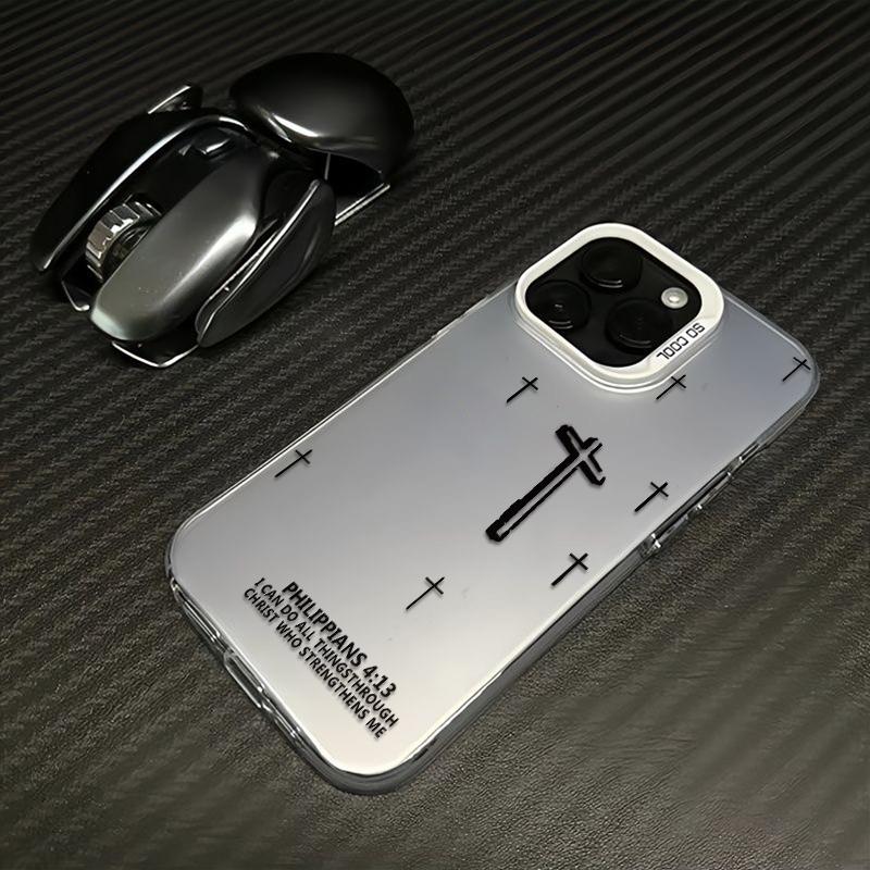 Powerful Cross Design Patterns Phone Case With The Life-Changing Philippians 4:13 Verse Durable Hard Acrylic Back Case With An Anti-Yellowing Coating Made From High-Quality  For iPhone 17.16.15.14.13.12.11.X.XS.XSMAX.XR.8.7