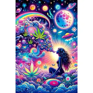 Hippie Hippy Girl  Art Painting Kits for Adults 5d DIY Trippy Cool Girl  Art Kit for Beginners Round Full Drill  with  Crafts Home Wall Decor Gifts 12x16 Inch