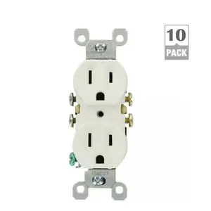 15 Amp Residential Grade Grounding Duplex Outlet, White (10-Pack)