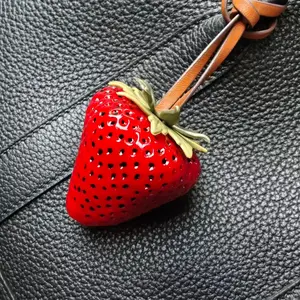 Handmade Resin Strawberry Bag Charm with High-Quality Leather Strap Unique Personalized Keychain Perfect Holiday Gift for Decor and Hanging Accessories For Bags Girly Purse Accessories