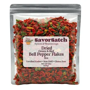 Dried Red & Green Bell Pepper Flakes – 8oz Resealable Pouch | Dehydrated, Certified Kosher, Non-GMO | Perfect for Cooking, Soups, Stews, Camping, Emergency Food Supply