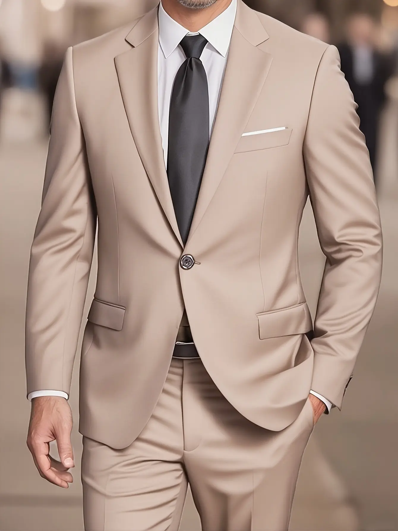 Men's 2-Piece Formal Suit Set - Stylish Polyester Formal Wear, Classic Long Sleeve Lapel Collar Jacket, Non-Stretch Fitted Pants, Plain Solid Color, Button Details for Weddings, Business Meetings