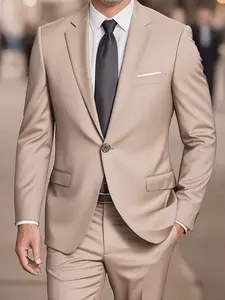 Men's 2pcs Suit Set High-Quality Formal Wear Comfortable Fit Stylish Jacket & Pants for Weddings Parties Business Meetings Special Occasions Solid Color Long Sleeve Button Details Lapel Collar Non-Stretch pant combination corporate event formal party