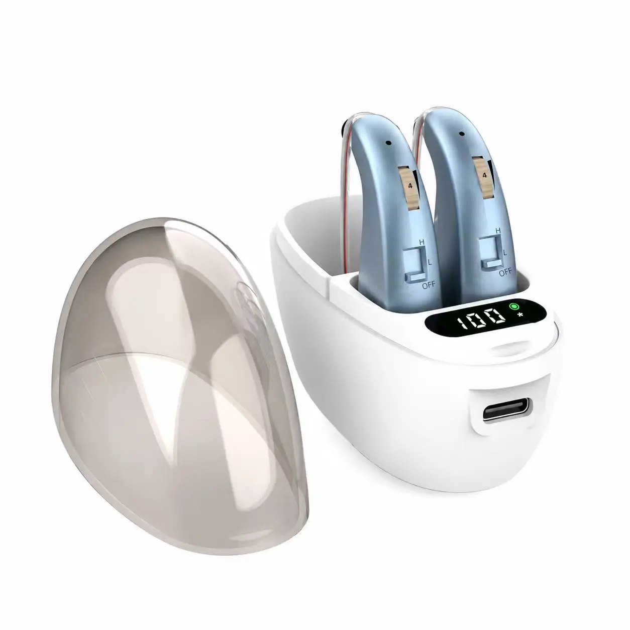 Omhealth  Hearing Aids Rechargeable with Noise Cancelling (OTC), Adults Hearing Amplifiers for Hearing Loss, Hearing Amplifiers with Magnetic Charging Case, Universal Fit, Bule