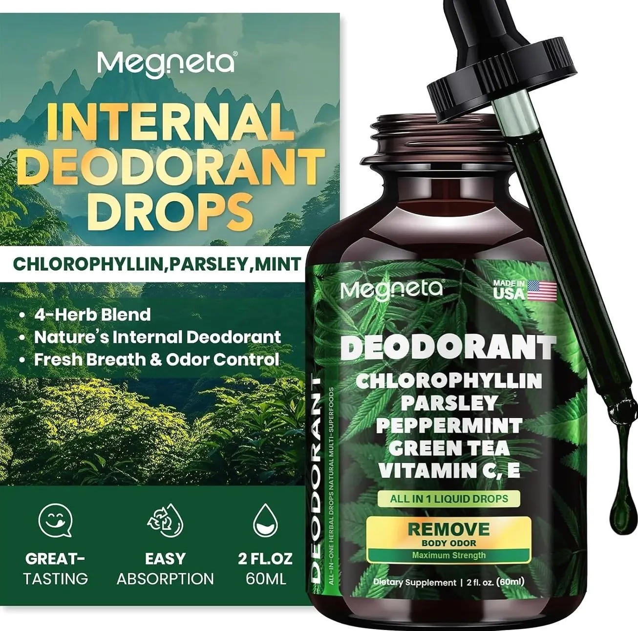 Body Deodorizing Supplement, Natural Internal Odor Control Pills for Men & Women, Chlorophyll Capsules for Skin, Breath and Gut Health (60 Capsules)