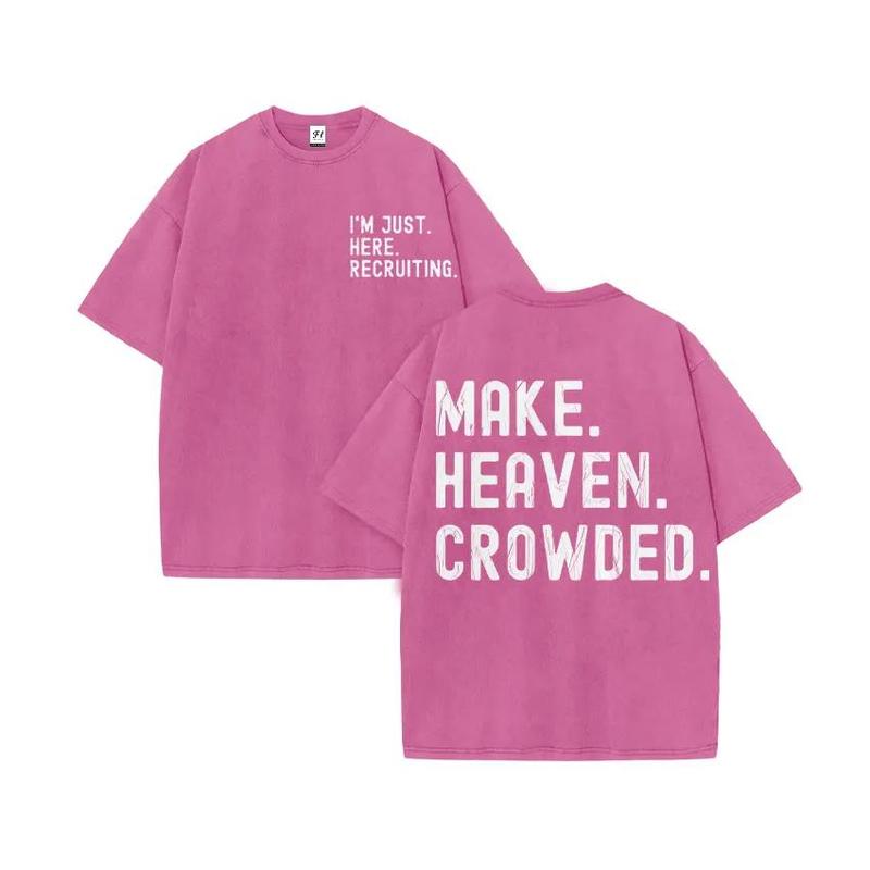 Unisex Make Heaven Crowded Print Acid Washed T-shirt Plus Size