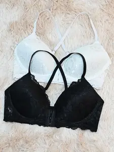 Front Closure Crisscross Back Bra Lace Push Up Wireless Easy Wear Women's Lingerie