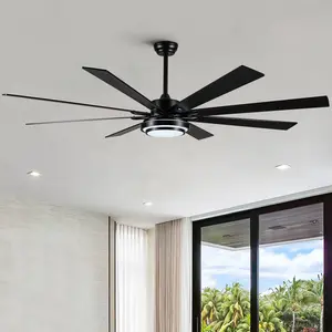 72" Matte Black Large Smart Integrated LED Ceiling Fan with Remote Control