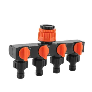 Outdoor Garden Four-Way Water Distributor with Switch, One in Four Out Valve Manifold, Y Splitter Adapter for Irrigation Systems