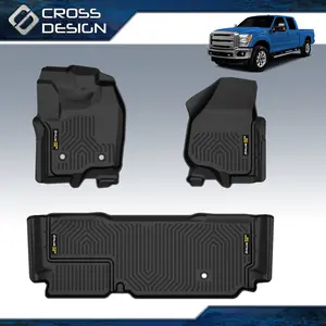 CROSSDESIGN TPE Floor Mats Fit For 2012-2016 Ford F-250/F-350/F-450 SuperCrew/Crew Cab,Anti-Slip Waterpoof All Weather Liner 3pcs Black Upgrade version