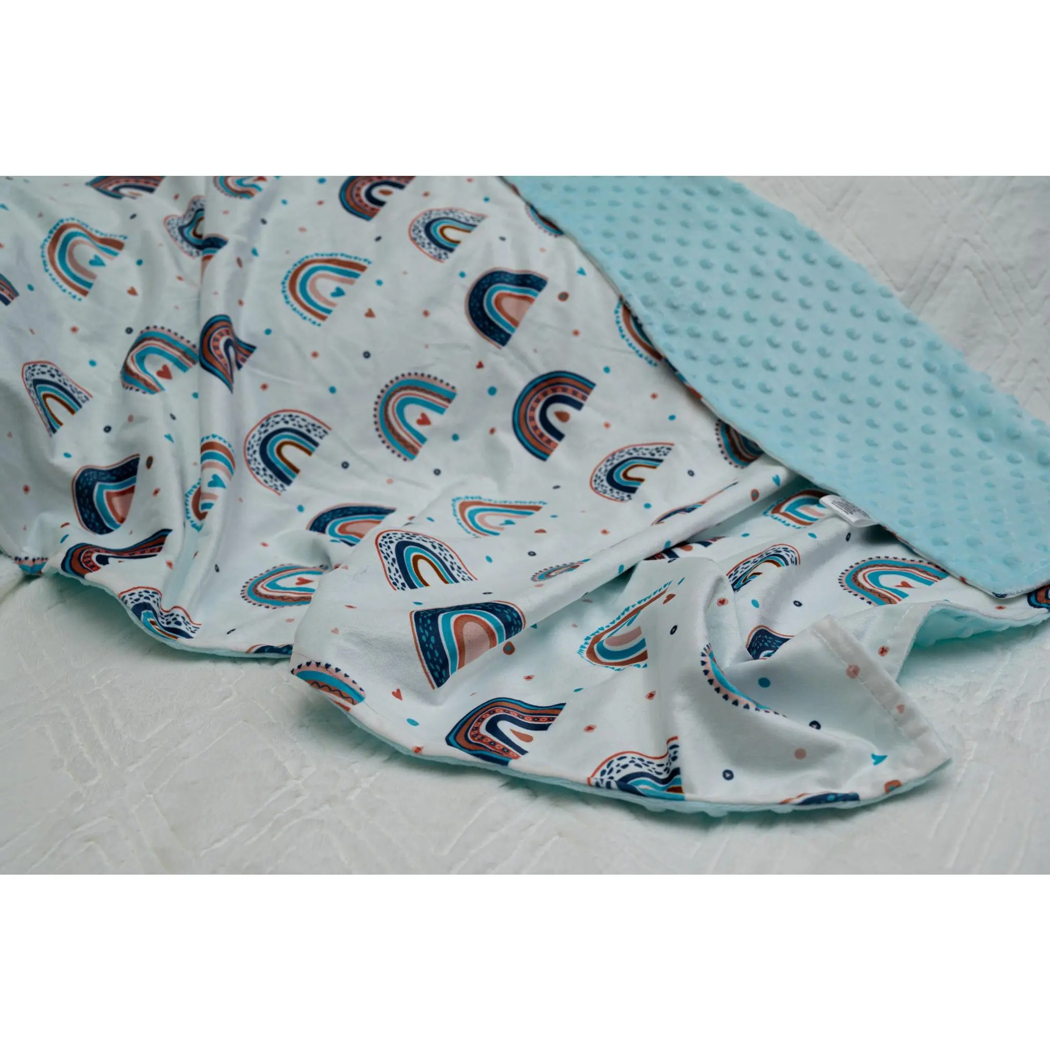 Blue Rainbow Minky Dot Baby Blanket - Cozy Comfort with a Splash of Color