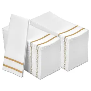 Decorative Hand Towels, Gold Design 200 Disposable Linen-Feel Guest Towels – Formal Dinner, Anniversary, Wedding Napkins for Tables, and Restrooms - 8.5x4-Inches Folded 12x16.5-inches unfolded,