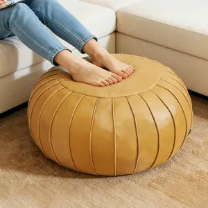 Handmade Storage Pouf Ottoman Foot Stool - Faux Suede Round Floor Cushion 21.6"x13" for Living Room, Bedroom, Wedding Decor, Unstuffed (Yellow)