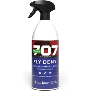 Fly Deny Spray for Horses & Ponies, Sweat-Resistant 14-Day Protection from Flies, Gnats & Mosquitoes, Repels and Kills, 32 Oz