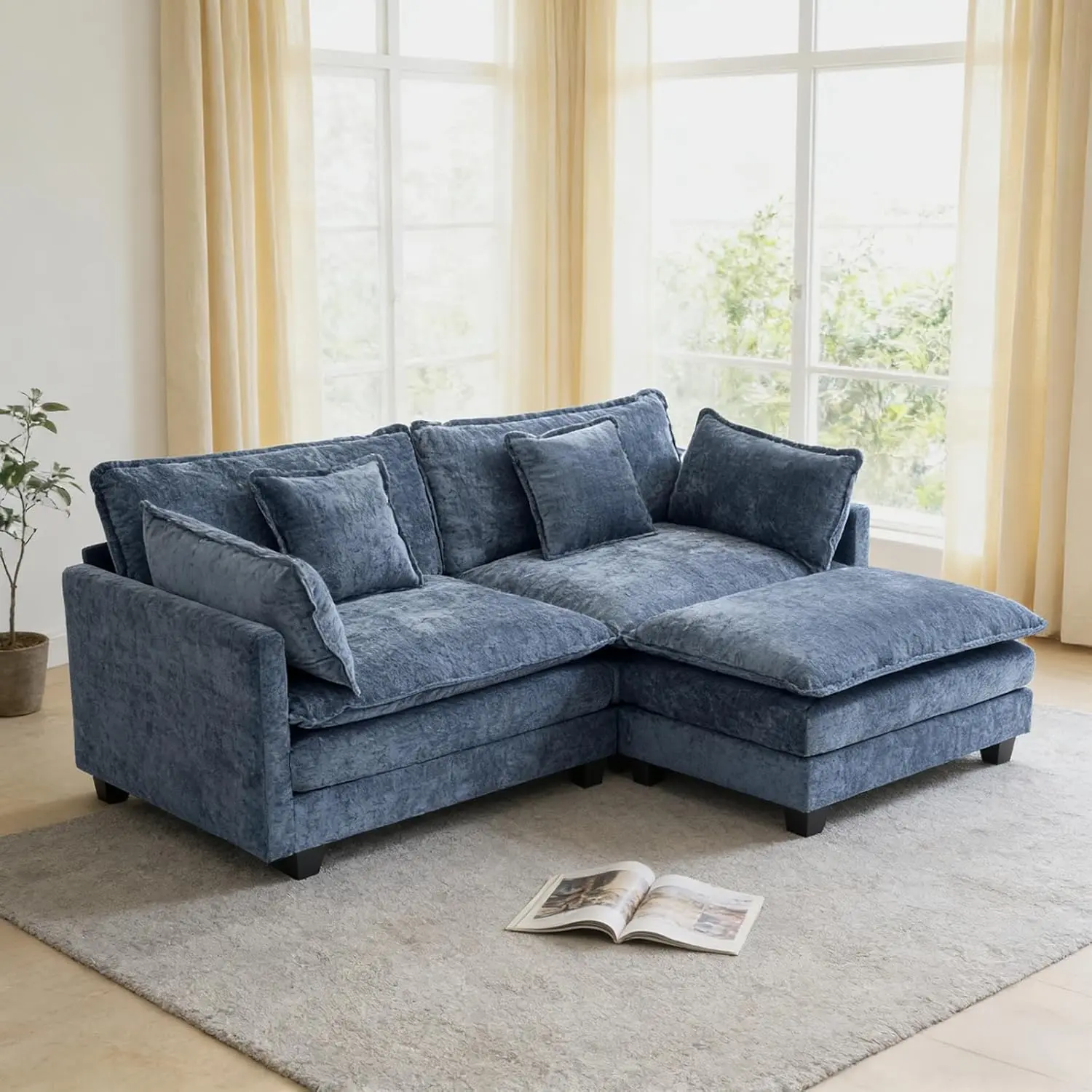 78" Modular Sectional Loveseat Sofa with Ottoman | 2-Seater Chenille Living Room Couch Set, Spring & Double Foam Cushion System, Removable Covers, Easy Assembly