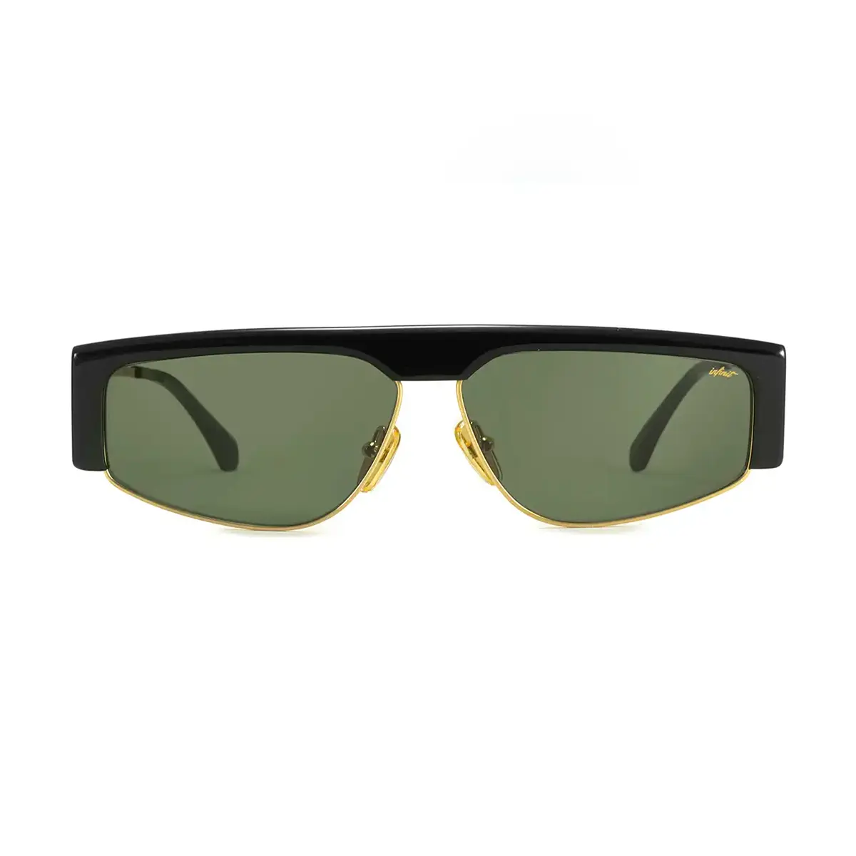 Infinit Brooklyn Rectangle Sunglasses, Black Shiny + Green