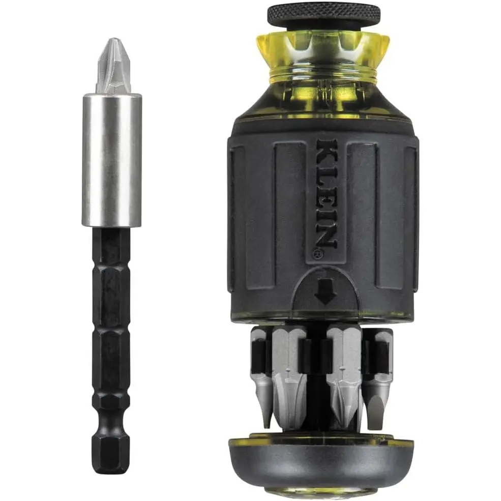 32308-bit Stubby Screwdriver, Rated 8-in-1 Tool with, Slotted, Square and Nut Driver