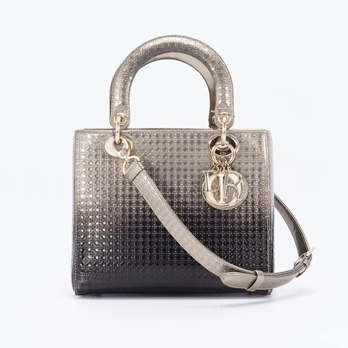 Pre-owned Dior pvc Shoulder Bags Christian Lady Micro Cannage Ombre Metallic Calfskin Medium shoulder Bag BGP215228