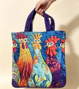 Bohemian-Style Quilted Tote Bag with Digital 5-Playful Chick Patterns, Hip-Hop Trendy Home Organizer Storage Bag for Casual Outings, Ideal Gift for Girlfriend