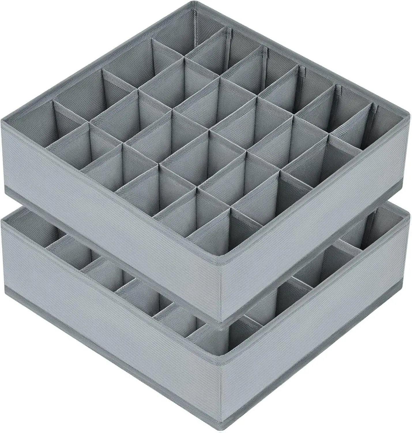 Sock Drawer Organizer Divider 2 Packs Underwear Organizer, 24 Cell Closet Organizers and Storage Organizer Sock Holders Organizers for Storing Socks, Handkerchiefs, Ties, Belts (Grey)
