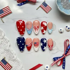 Handmade 4th of July Nails, USA Nails Red White Blue Press On Nail