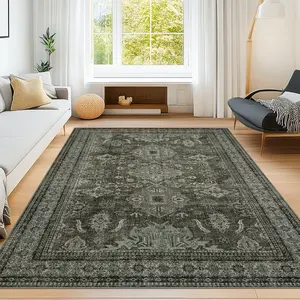 Vintage Printed Rug Washable Soft Foldable Interior Decor Distressed Floral Pattern for Bedrooms Dining Rooms Offices Apartments Farmhouses Modern Abstract Print Non-slip Non-shedding