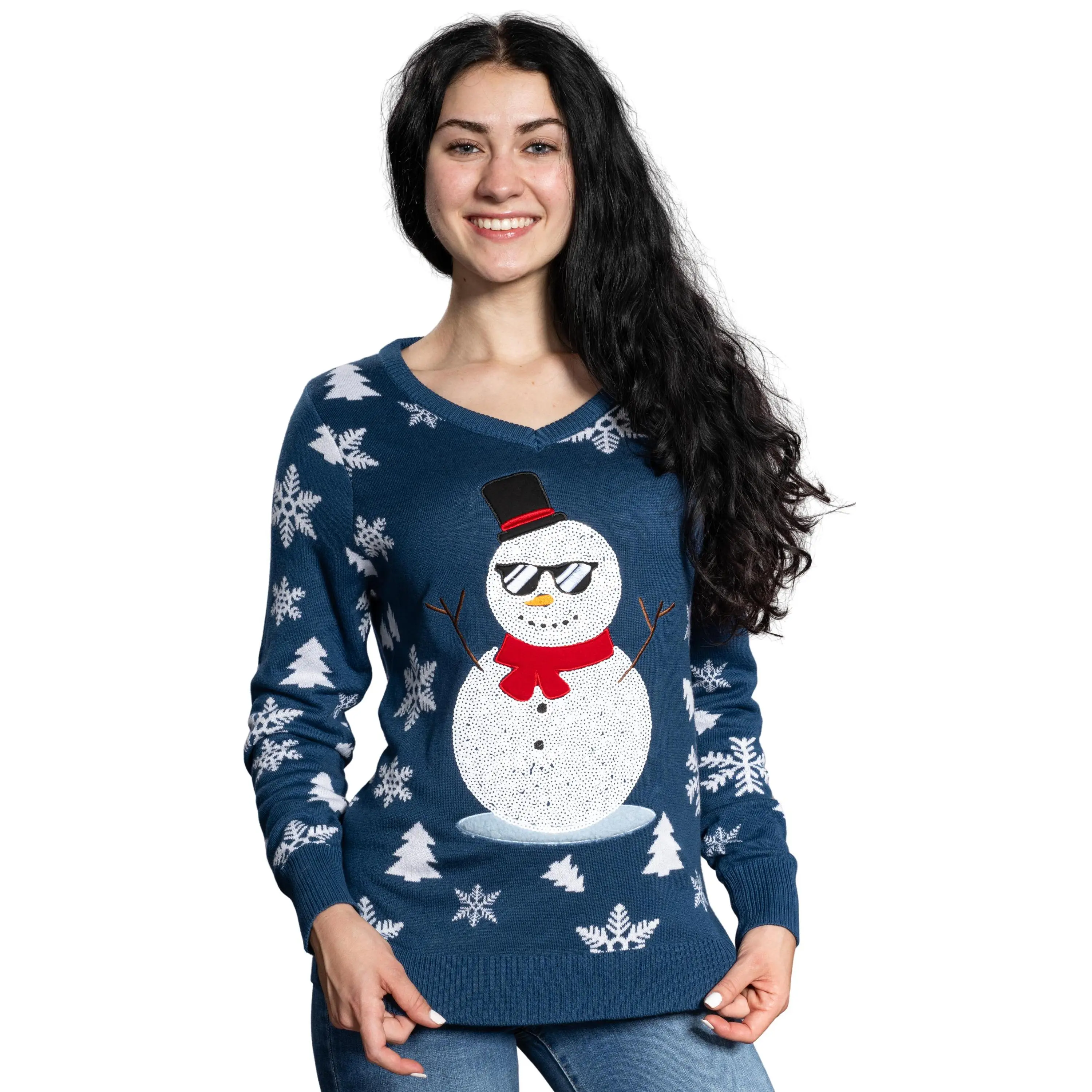 Women's Sequin Snowman Cool Ugly Christmas Sweater
