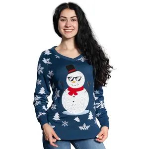 Women's Sequin Snowman Cool Ugly Christmas Sweater