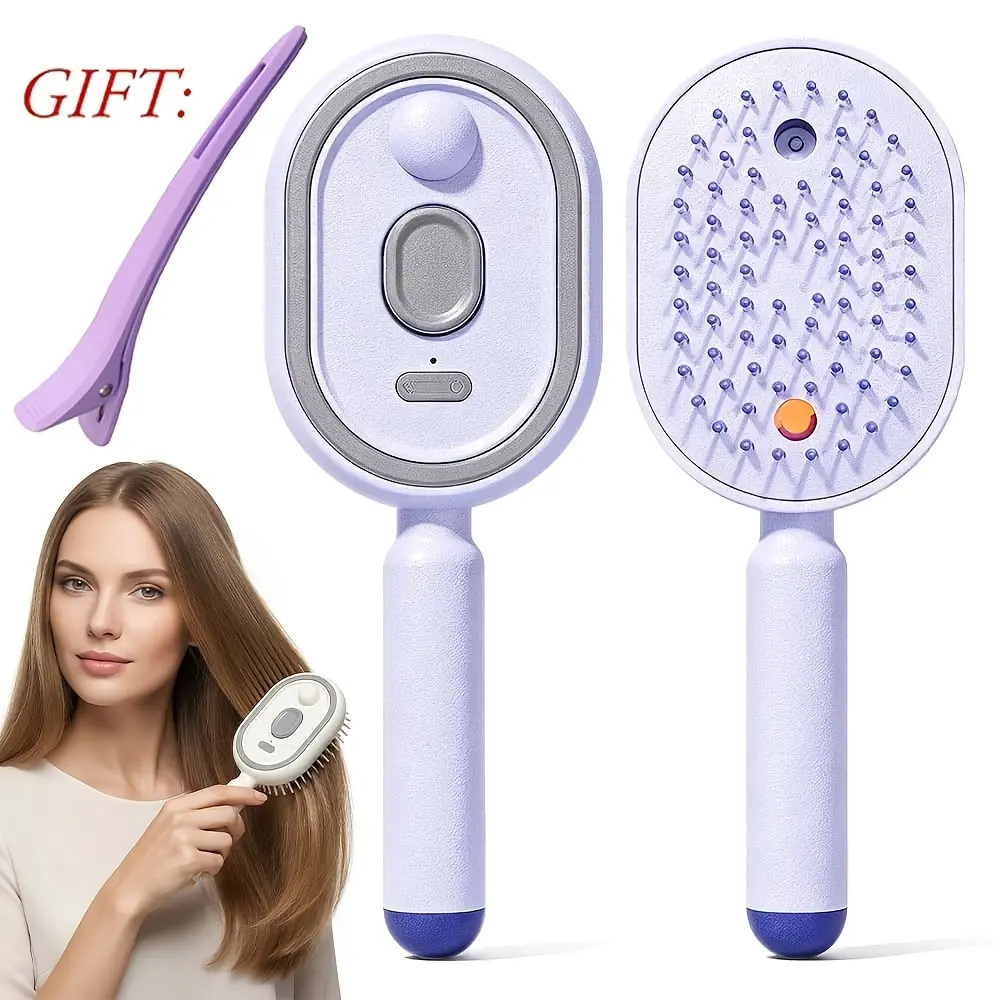 Electric Steam Hair Straightener Set,Anti-Frizz Detangling & Nourishing Brush for Home SPA & Travel,Ideal Gift for Women (Hair Clip Included)