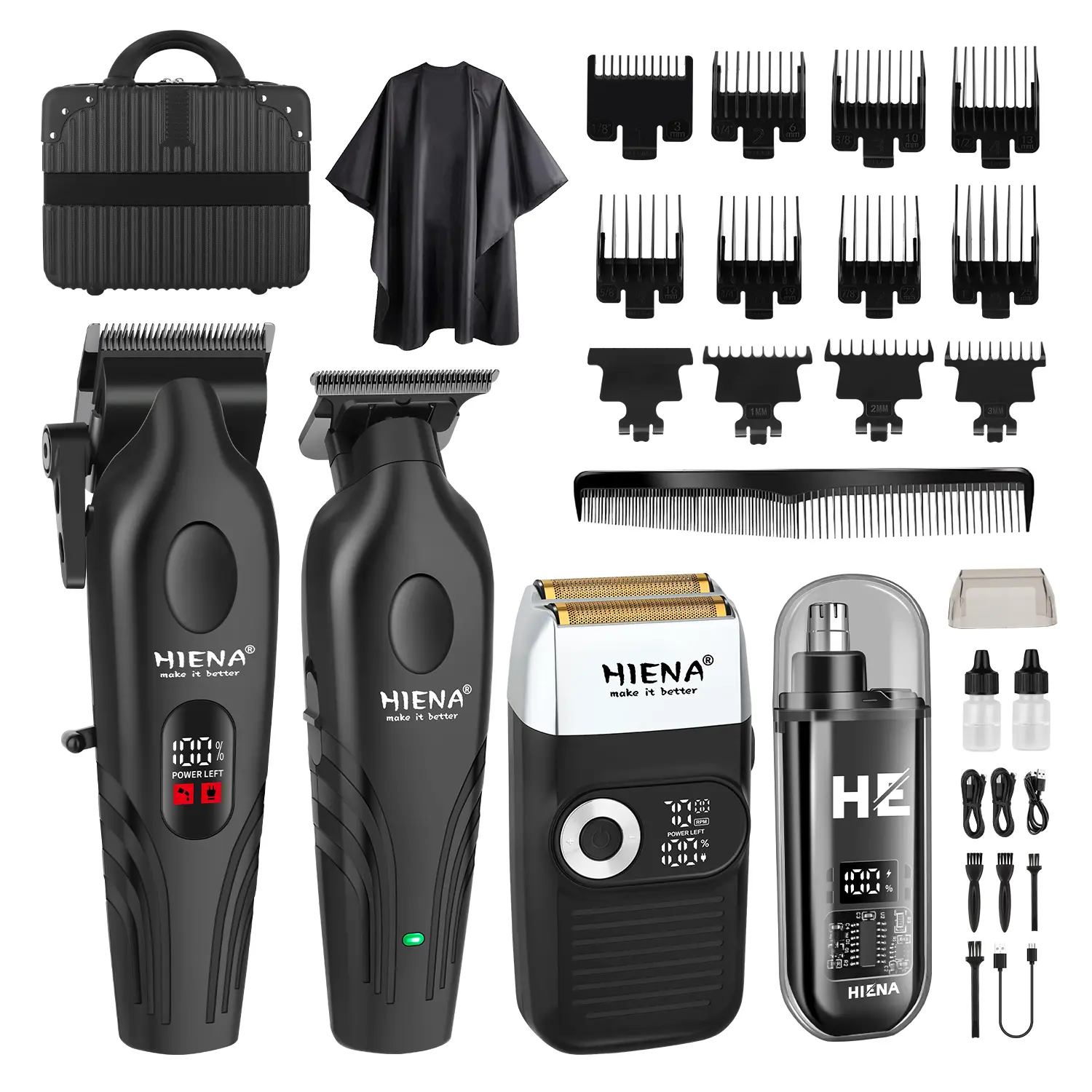 HIENA Professional Hair Clippers & Beard Trimmer, Cordless Grooming Tool Kit for Men with T-Blade for Precision Cutting, USB Rechargeable Gift Set