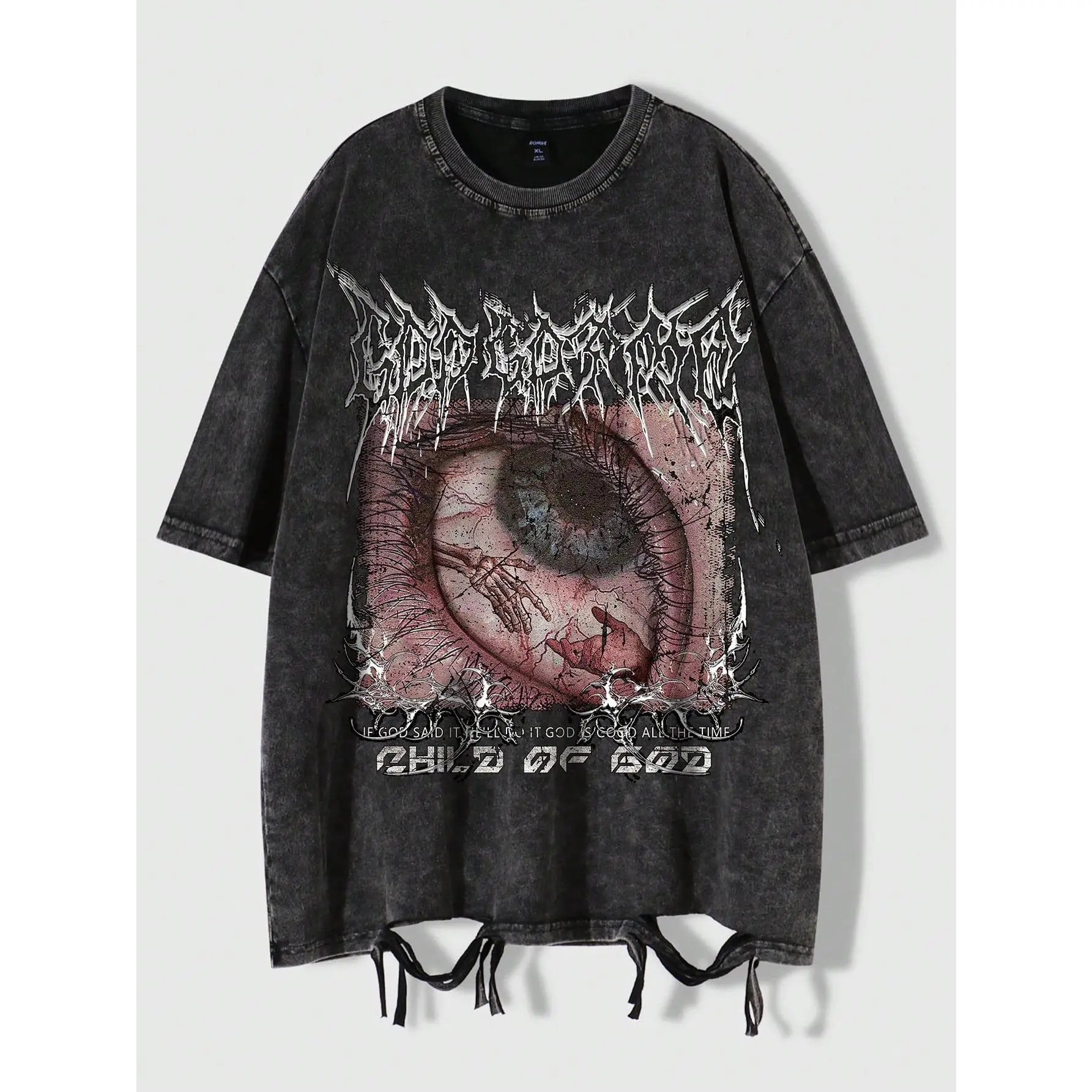 Men's Goth Graphic T-Shirt, Oversized 2000s Grunge Punk Style, Ripped Distressed Top in Breathable Ringspun Fabric for Streetwear & Cosplay, Tshirt, Menswear, Soft, Alt Outfits, Grunge Aesthetic, Distressed Rips, Halloween, Casual, Drop Shoulder, Ripped E