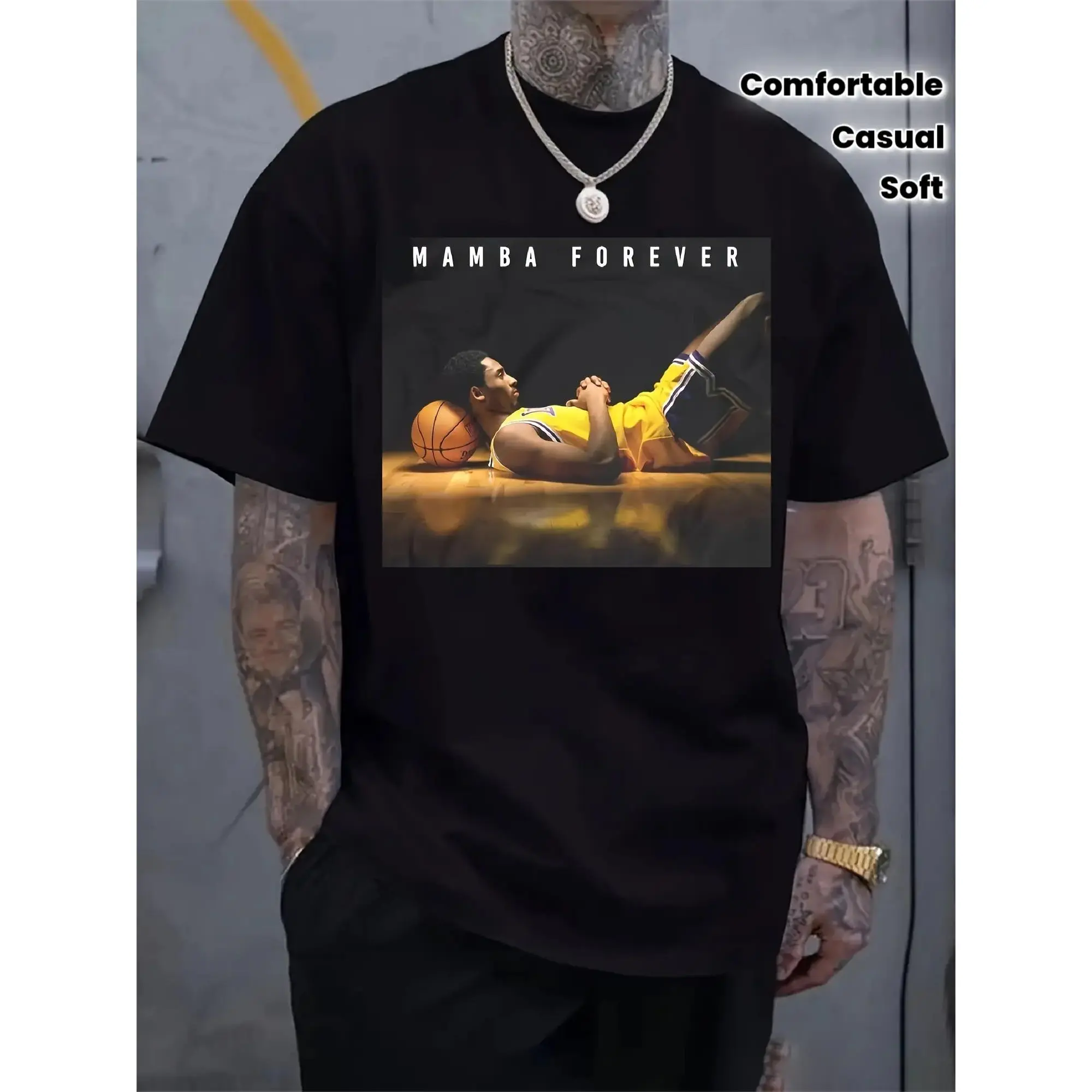 Men's Short-Sleeve Mamba Forever T-Shirt, made of soft and comfortable fabric, this men'scasual graphic short-sleeve shirt features a bold design,classic cut, and can be worn year-round. A perfect gift anda collector's item.