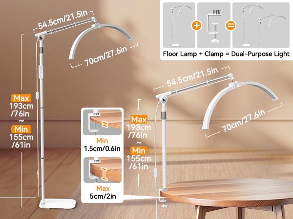 All-in-One Modern Floor Lamp: lamp Lash Light LED Half Moon Light for Eyelash Tech with Adjustable Color, Modern Lash lamp with Phone Holder, 360°Rotating