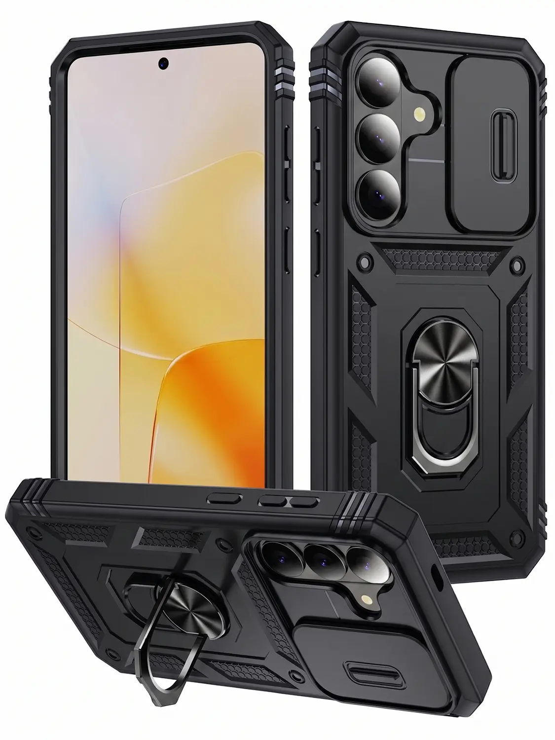 Samsung Galaxy S26 6.3-in Hard Protective Cover with Metal Frame, 360° Rotate Feature, Sliding Camera Cover, Military Grade Protection, Black Mobile Phone Accessory