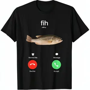 100% Cotton Fih Calling Remind me Message Decline Accept Phone Call Fish T-ShirtFit Casual Streetwear Men Gifts