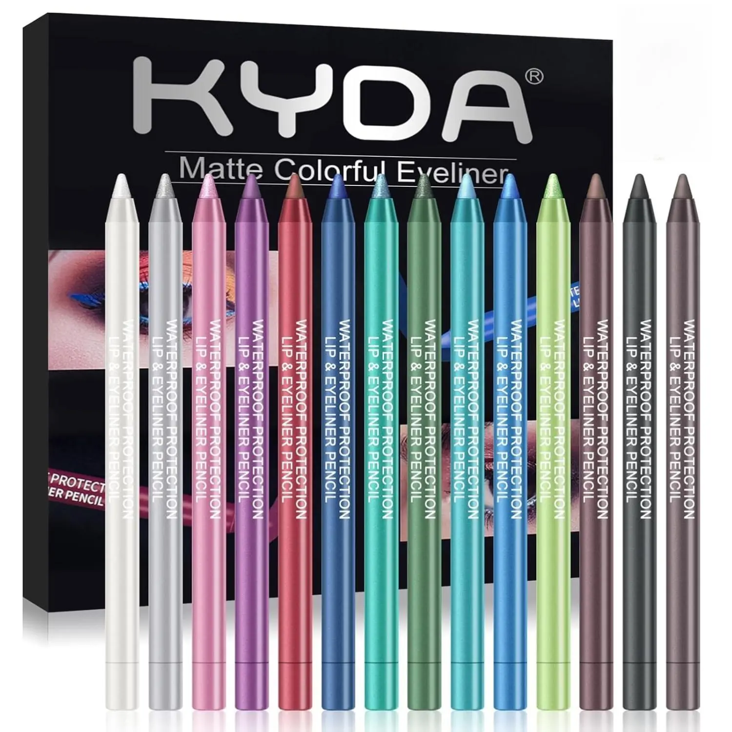 14 Colors Eyeliner Pen, Pearl Metallic Eyeliner Pencil Kit, Glitter Eye Liner for Women, Professional Colorful Eye Makeup Pencil Set, Waterline Eyes Liner Pen with Sharpener