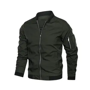 Men’s solid-color zip-up funnel-neck jacket, regular fit casual long-sleeve pocket jacket for spring and autumn, fashionable men’s everyday wear