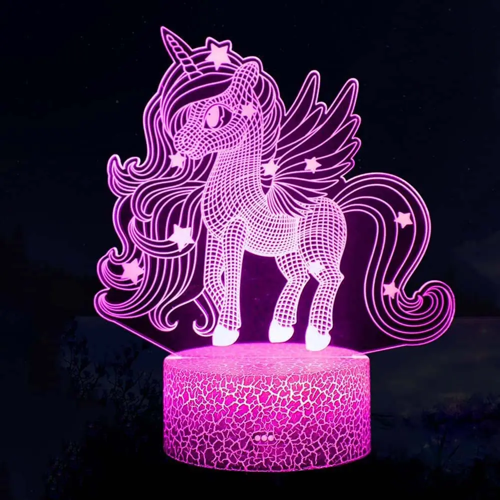 3D Illusion Unicorn Lamp - Plastic, Water-Resistant, Non-Smart Device with Remote Control, 16 Changeable Colors, Magical Ambiance for Girls, Kids' Birthday Gifts, Home Decor Indoor Lighting