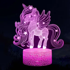 3D Illusion Lamp Unicorn, 3D Flying Unicorn Night Light Remote Control Desk Visual Lamp 16 Changeable Colors Birthday Gifts Night Lights for Girls Kids Home Decor