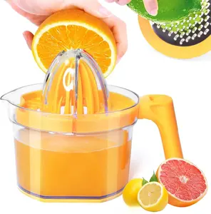 Citrus Juicer 4-in-1 Manual Juicer, ChefVille MJ02 Multifunctional Hand Juicer, Lemon Lime Squeezer with Comfortable Grip Handle, 16.9-Ounce Capacity Orange Juicer (ORANGE)