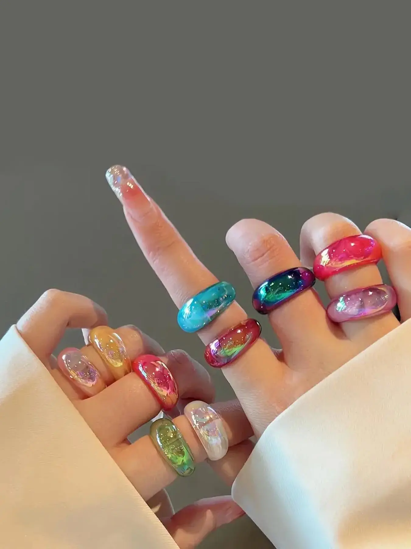 6pcs/set Mixed Color Cute Synthetic Resin Stackable Ring, Fashion All-match Jewelry Accessories for Women & Girls, Daily Clothing Decor for Party, Gift Stacking Ring Set