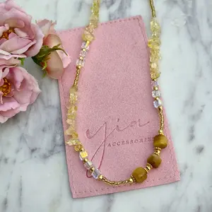 Citrine Stone Matelasse Chain Necklace, Stainless Steel Necklace, Elegant Jewelry, Fashionable Accessory with Customizable Fit for Daily Wear