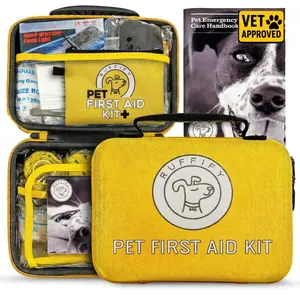 Ruffify Dog and Cat First Aid Kit – Vet Approved, 74 Essential Items Pet Emergency Kit Accessories for Car, Travel, Hunting, Hiking & Camping Gear with Mini Pouch for Home, Office & Outdoor Adventures